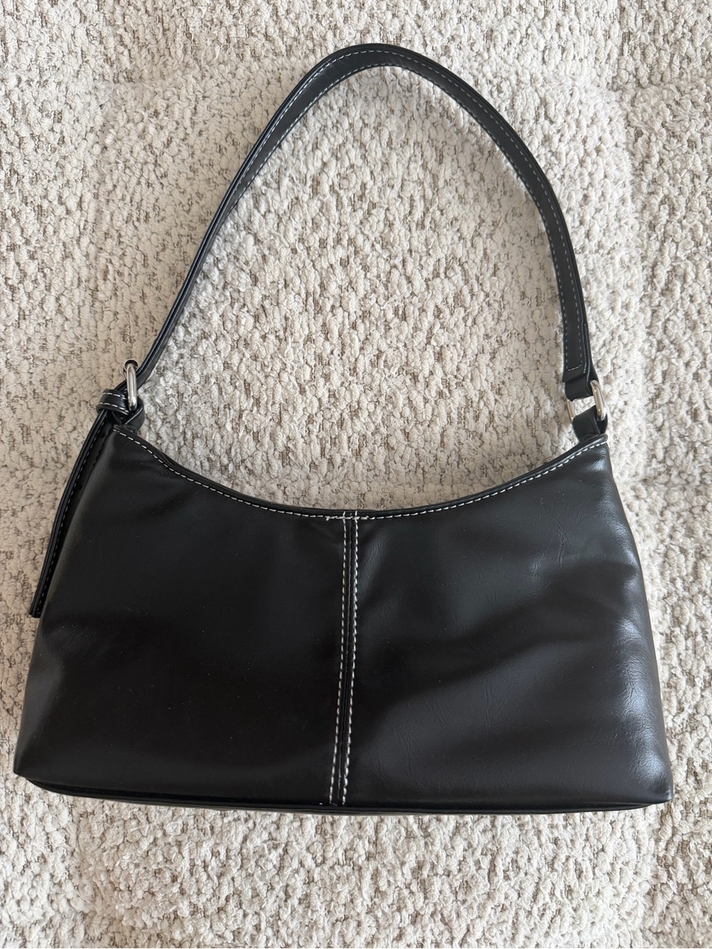 Pull&Bear Black Purse Shoulder Bag with White Stitching
